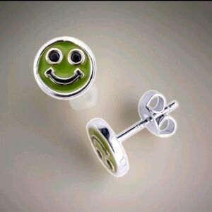 Black Spinel Enamel Smiley Face Stud Earrings